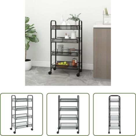 vidaXL Carrito de almacenamiento - Carrito de cocina 4 niveles hierro negro 46x26x85 cm