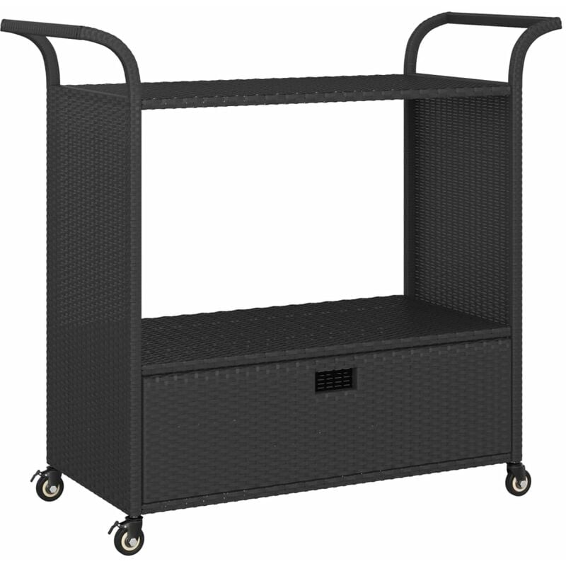 

Carrito de bar con cajón ratán sintético negro 100x45x97 cm - Negro - Vidaxl