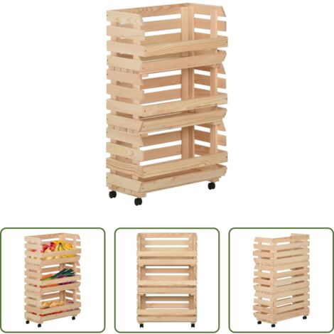 vidaXL Carrito de frutas -  Carrito para verduras madera maciza de pino 37x30x80 cm