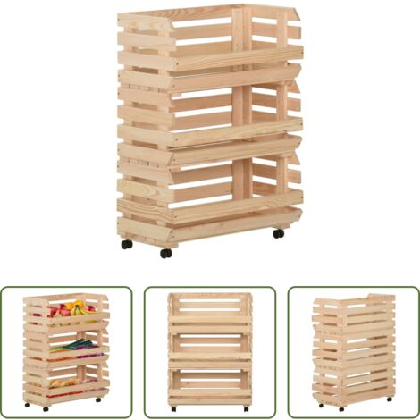 vidaXL Carrito de frutas - Carrito para verduras madera maciza de pino 57x30x80 cm