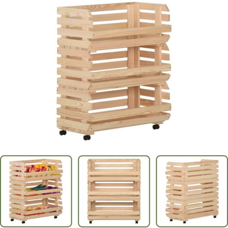 vidaXL Carrito de frutas -  Carrito para verduras madera maciza de pino 77x30x80 cm