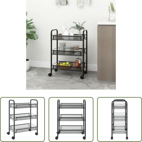 vidaXL Carrito de oficina -  Carrito de cocina 3 niveles hierro negro 46x26x64 cm