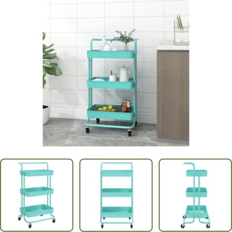 vidaXL Carrito de oficina -  Carrito de cocina 3 niveles hierro y ABS turquesa 42x35x85 cm