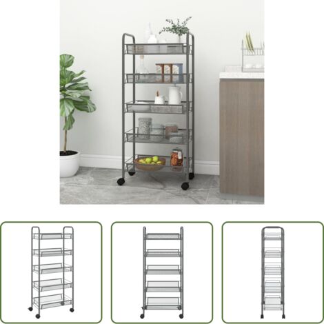 vidaXL Carrito de oficina -  Carrito de cocina 5 niveles hierro gris 46x26x105 cm