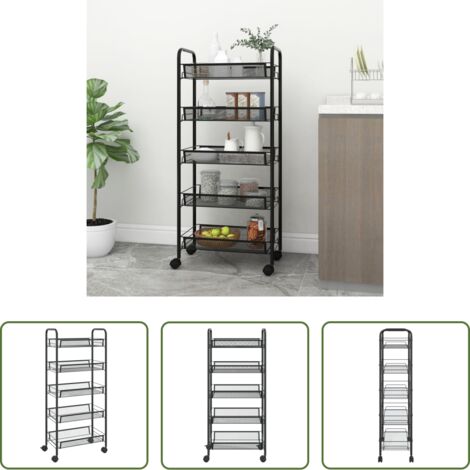 vidaXL Carrito de oficina - Carrito de cocina 5 niveles hierro negro 46x26x105 cm