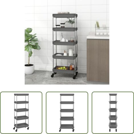 vidaXL Carrito de oficina -  Carrito de cocina 5 niveles hierro y ABS gris 42x29x128 cm