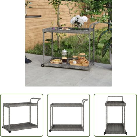 vidaXL Carrito de servicio -  Carrito de bar ratán sintético gris 100x45x83 cm