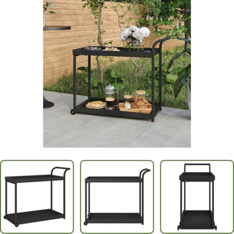 vidaXL Carrito de servicio -  Carrito de bar ratán sintético negro 100x45x83 cm