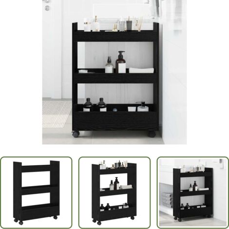 vidaXL Carro de lavandería - Carro de Almacenamiento Estrecho Roble Negro 60 x 22 x 80 cm