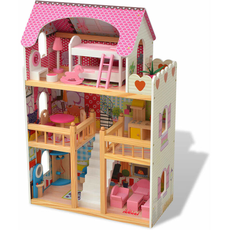 

vidaXL Casa de muñecas de 3 pisos madera 60x30x90 cm - Multicolor
