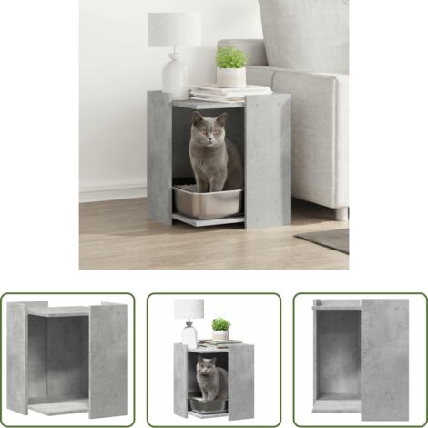 vidaXL Casa para gatos -  Mueble arenero de gatos madera gris hormigón 42x42x51 cm