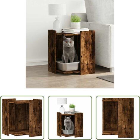 vidaXL Casa para gatos -  Mueble arenero para gatos madera roble ahumado 42x42x51 cm