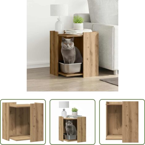 vidaXL Casa para gatos -  Mueble arenero para gatos madera roble artisian 42x42x51 cm