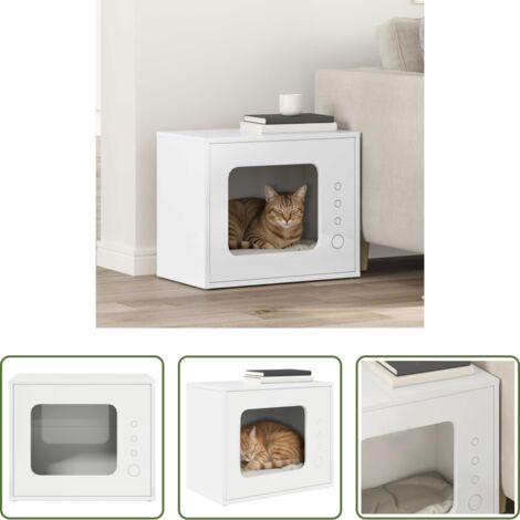 vidaXL Casa per felini -  Casa per Gatti Bianco Lucido 51 x 30 x 42,5 cm