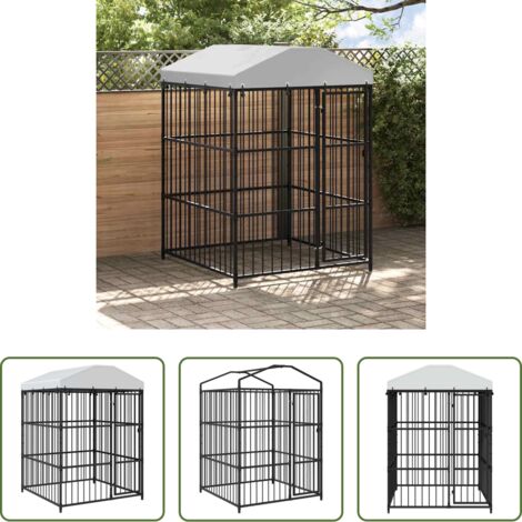 vidaXL Caseta de acero - Perrera de exterior con techo 150x150x210 cm