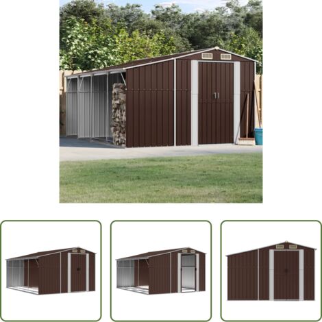 vidaXL Caseta de herramientas -  Cobertizo de jardín acero galvanizado marrón 277x365,5x179 cm