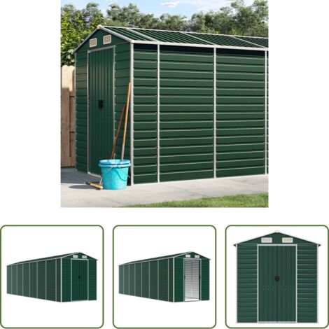 vidaXL Caseta de herramientas -  Cobertizo de jardín acero galvanizado verde 191x640x198 cm