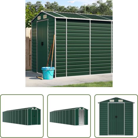 vidaXL Caseta de herramientas -  Cobertizo de jardín acero galvanizado verde 191x810x198 cm