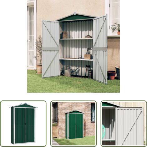 vidaXL Caseta de jardín -  Cobertizo de jardín acero galvanizado verde 116x45x175cm