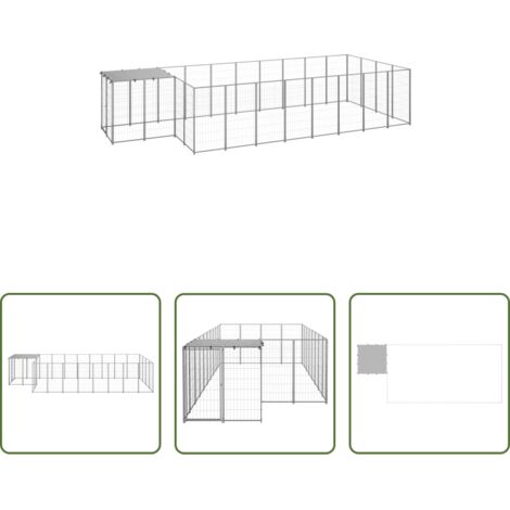 vidaXL Caseta -  Perrera plateada 10,89 m² acero