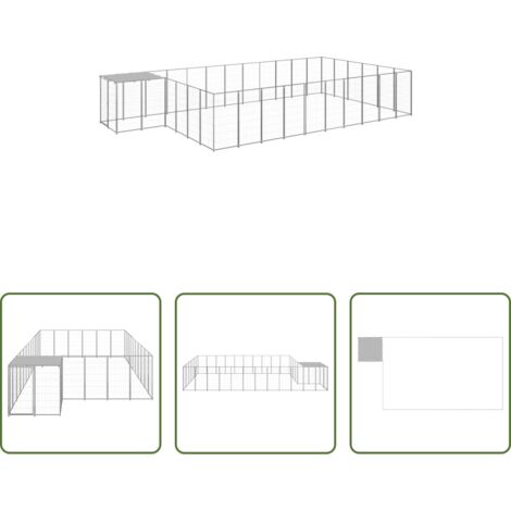 vidaXL Caseta -  Perrera plateada 19,36 m² acero