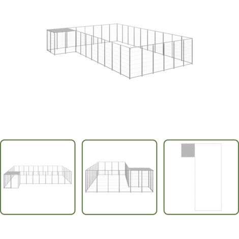 vidaXL Caseta -  Perrera plateada 19,36 m² acero