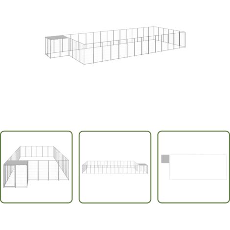 vidaXL Caseta -  Perrera plateada 26,62 m² acero