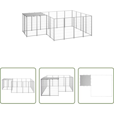 vidaXL Caseta -  Perrera plateada 6,05 m² acero