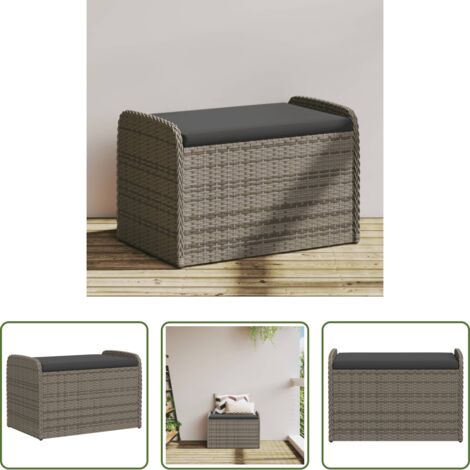 vidaXL Cassapanca con cuscino -  Cassapanca con Cuscino Grigia 80x51x52 cm in Polyrattan