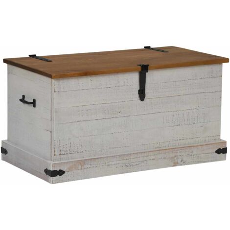 vidaXL Cassapanca HALDEN Bianco 91x48x47 cm in Legno Massello di Pino