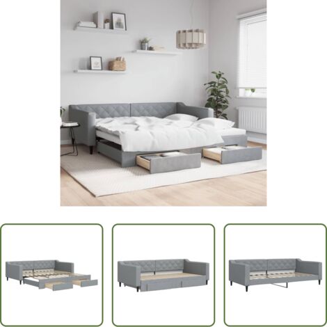 vidaXL Cassetti con ruote -  Divano Letto Estraibile Cassetti Grigio Chiaro 100x200 Tessuto