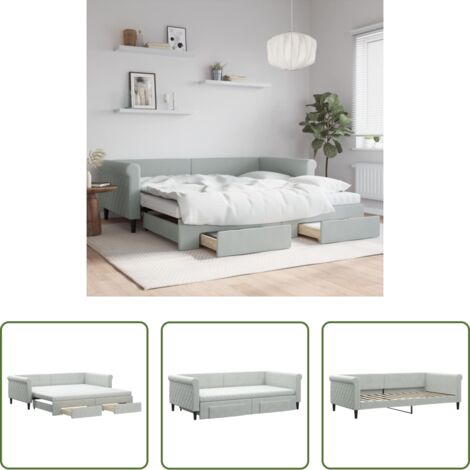 vidaXL Cassetti con ruote -  Divano Letto Estraibile Cassetti Grigio Chiaro 100x200 Velluto