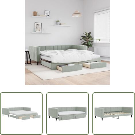 vidaXL Cassetti con ruote -  Divano Letto Estraibile Cassetti Grigio Chiaro 100x200 Velluto