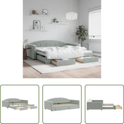 vidaXL Cassetti con ruote -  Divano Letto Estraibile Cassetti Grigio Chiaro 100x200 Velluto