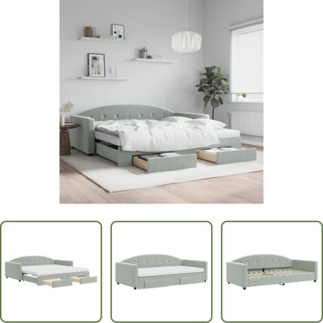 vidaXL Cassetti con ruote -  Divano Letto Estraibile Cassetti Grigio Chiaro 100x200 Velluto