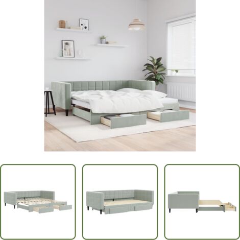 vidaXL Cassetti con ruote -  Divano Letto Estraibile Cassetti Grigio Chiaro 100x200 Velluto