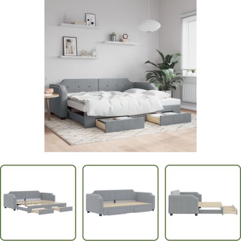 vidaXL Cassetti con ruote -  Divano Letto Estraibile Cassetti Grigio Chiaro 90x200cm Tessuto