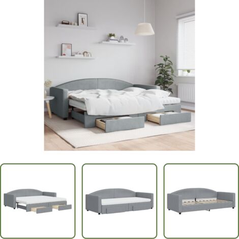 vidaXL Cassetti con ruote -  Divano Letto Estraibile Cassetti Grigio Chiaro 90x200cm Tessuto