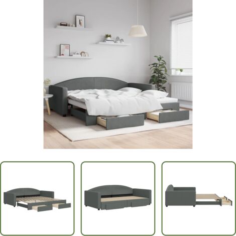 vidaXL Cassetti con ruote -  Divano Letto Estraibile Cassetti Grigio Scuro 100x200cm Tessuto