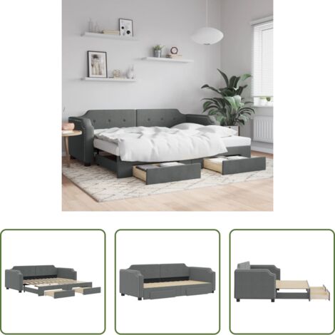 vidaXL Cassetti con ruote -  Divano Letto Estraibile Cassetti Grigio Scuro 80x200cm Tessuto