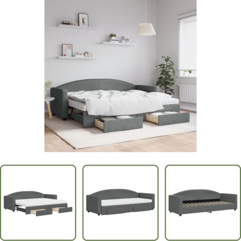 vidaXL Cassetti con ruote -  Divano Letto Estraibile Cassetti Grigio Scuro 80x200cm Tessuto