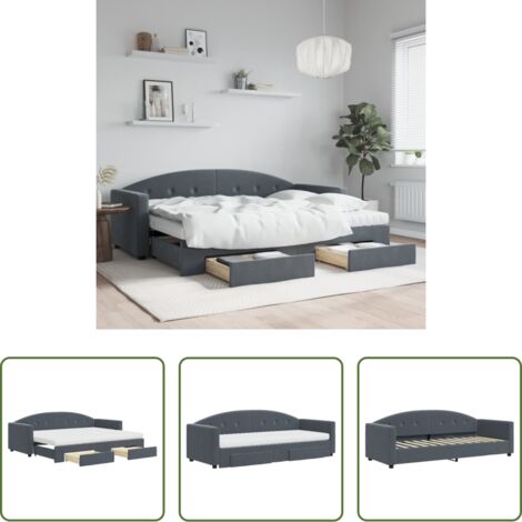 vidaXL Cassetti con ruote -  Divano Letto Estraibile Cassetti Grigio Scuro 80x200cm Velluto