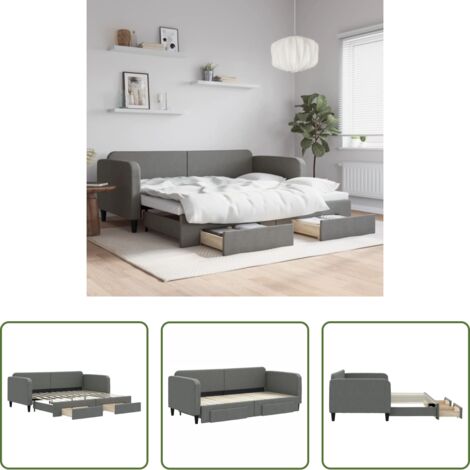 vidaXL Cassetti con ruote -  Divano Letto Estraibile Cassetti Grigio Scuro 90x200cm Tessuto