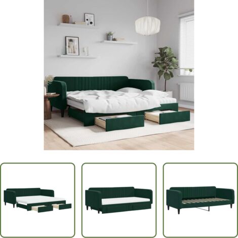 vidaXL Cassetti con ruote -  Divano Letto Estraibile Cassetti Verde Scuro 100x200cm Velluto