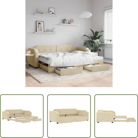 vidaXL Cassetti con ruote -  Divano Letto Estraibile con Cassetti Crema 100x200cm in Tessuto
