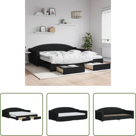 vidaXL Cassetti con ruote -  Divano Letto Estraibile con Cassetti Nero 100x200 cm in Tessuto