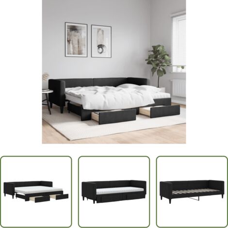 vidaXL Cassetti con ruote -  Divano Letto Estraibile con Cassetti Nero 80x200 cm in Tessuto