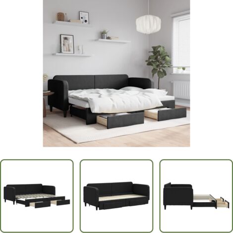 vidaXL Cassetti con ruote -  Divano Letto Estraibile con Cassetti Nero 80x200 cm in Tessuto
