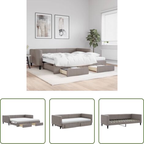 vidaXL Cassetti con ruote -  Divano Letto Estraibile con Cassetti Tortora 100x200 cm Tessuto