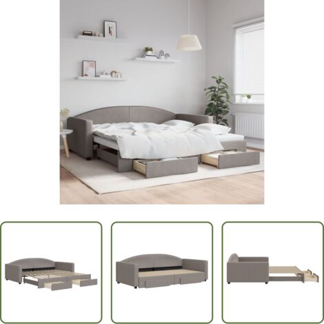vidaXL Cassetti con ruote -  Divano Letto Estraibile con Cassetti Tortora 100x200 cm Tessuto